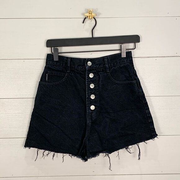 Vintage bongo black denim cut off high waist jeans shorts women’s size 5 cotton - Picture 1 of 9